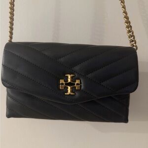 Tory Burch Black Quilted Crossbody Bag with Gold Accents